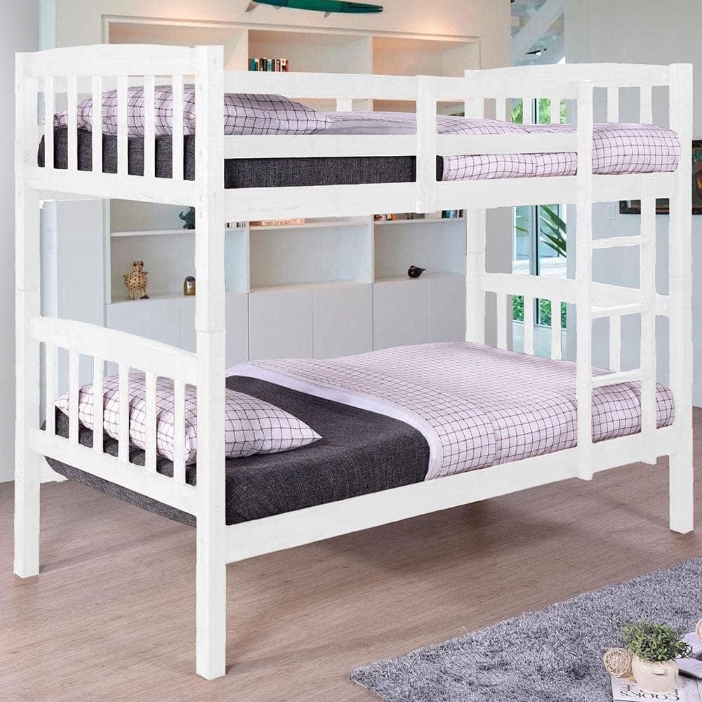 Danube Home Henry Double Decker Bed | Single Size (90x190cm) Bed Frame | Strong and Sturdy Modern Design Wooden Single Bed Furniture | Comfortable Bed - White