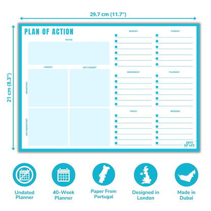 DOTSPACE Plan of Action Weekly Planner Notepad - Priorities Matrix for Brainstorming, Weekly To Do List and Notes - 40 Premium Tear Off Sheets/Weeks - Desk Planner/Organizer