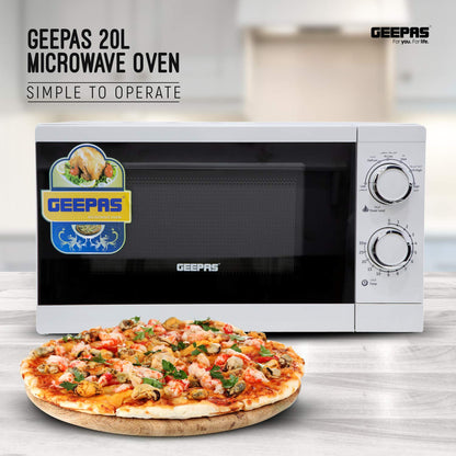 Geepas Microwave Oven, 20L Solo Electric Oven | Re-Heating and Fast Defrosting | Adjustable Temperature & Timer Function | 1200W Powerful Oven