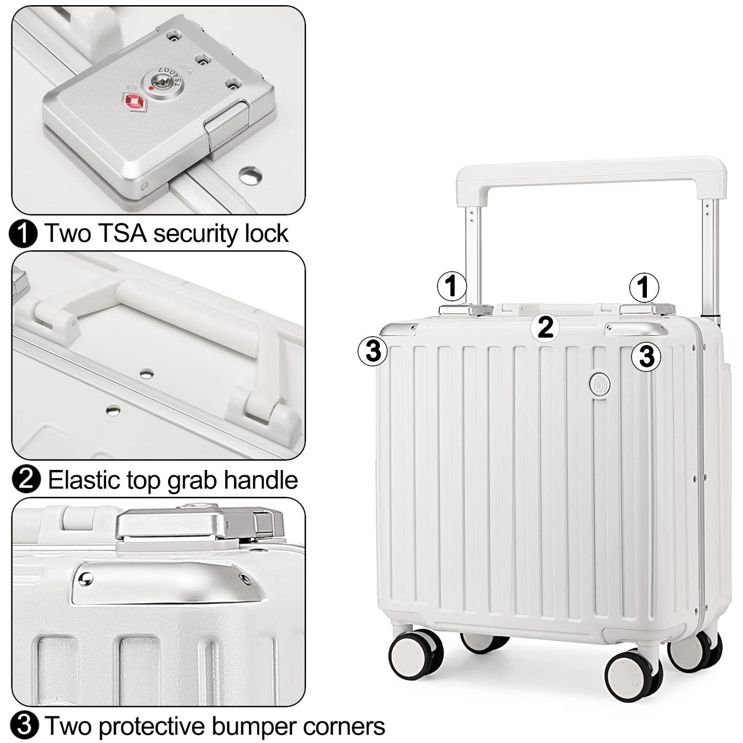 Somago Carry-On Luggage 18-Inch Hardside Spinner Lightweight Suitcase with TSA Lock, White, carry-on 18-inch, Hardside Luggage With Spinner Wheels