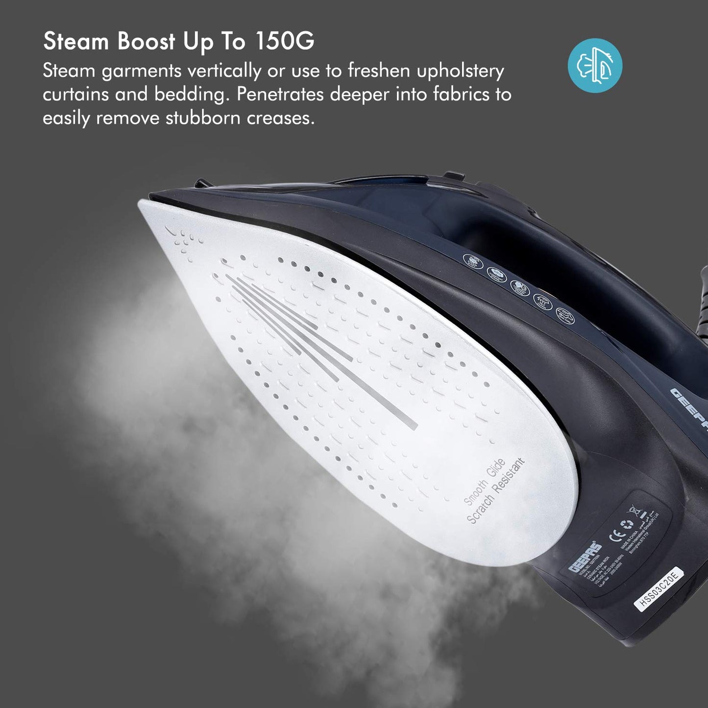 Geepas 2-in-1 Steam Iron, Adjustable Temperature Control, GSI7703 | Dry & Wet Steam Iron | Ceramic Soleplate | Dry/ Steam/ Burst of Steam/ Vertical Steam Function