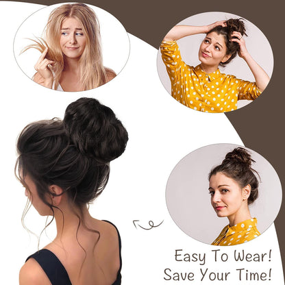 MORICA 1PCS Messy Hair Bun Hair Scrunchies Extension Curly Wavy Messy Synthetic Chignon for Women (12AH613(Light Golden Brown & Lightest Blonde))