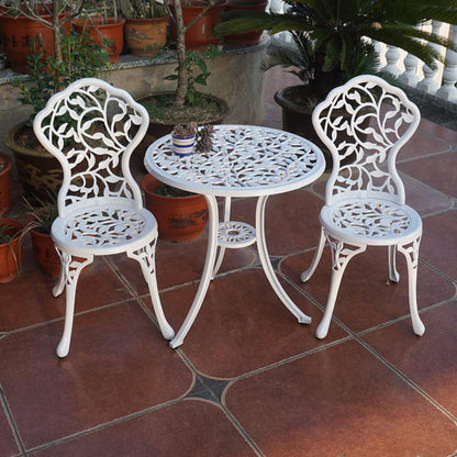 KAI LI Patio Bistro Sets 3 Piece cast Aluminum Patio Furniture Outdoor Garden Metal Rust Proof Tables and Chairs White bisrto Set (Big Tulip-White)