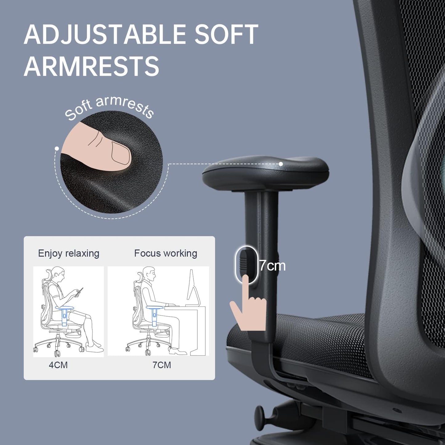 SIHOO M18 Ergonomic Office Chair, Computer High Back Desk Chair with 2D Armrest, Adjustable Headrest, Lumbar Support and Comfortable Thick Cushion.(Black)