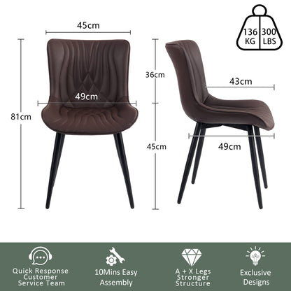 YOUTASTE Black Dining Chairs Set of 2 Faux Leather Upholstered Kitchen Dining Room Chairs Mid Century Modern Desk Chair Vanity Chair Study Chair Metal Legs High Back