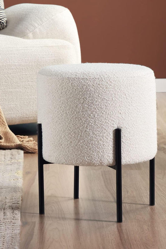 Smart style Luxury Bouclee Round Foot Stool Ottoman Pouf - Plush and Stylish Home Decor Accent (white) footrest footstool ottoman for use living dinning kitchen bedroom kids room