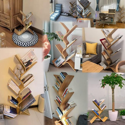 briteman Office Floor Bamboo Tree Bookshelf, Modern Standing Bookcase Book Storage Creative Curved Rack Organizer Shelves, Book Shelf Space Saver for Home Living Room Corner Bedroom（6-Tier）