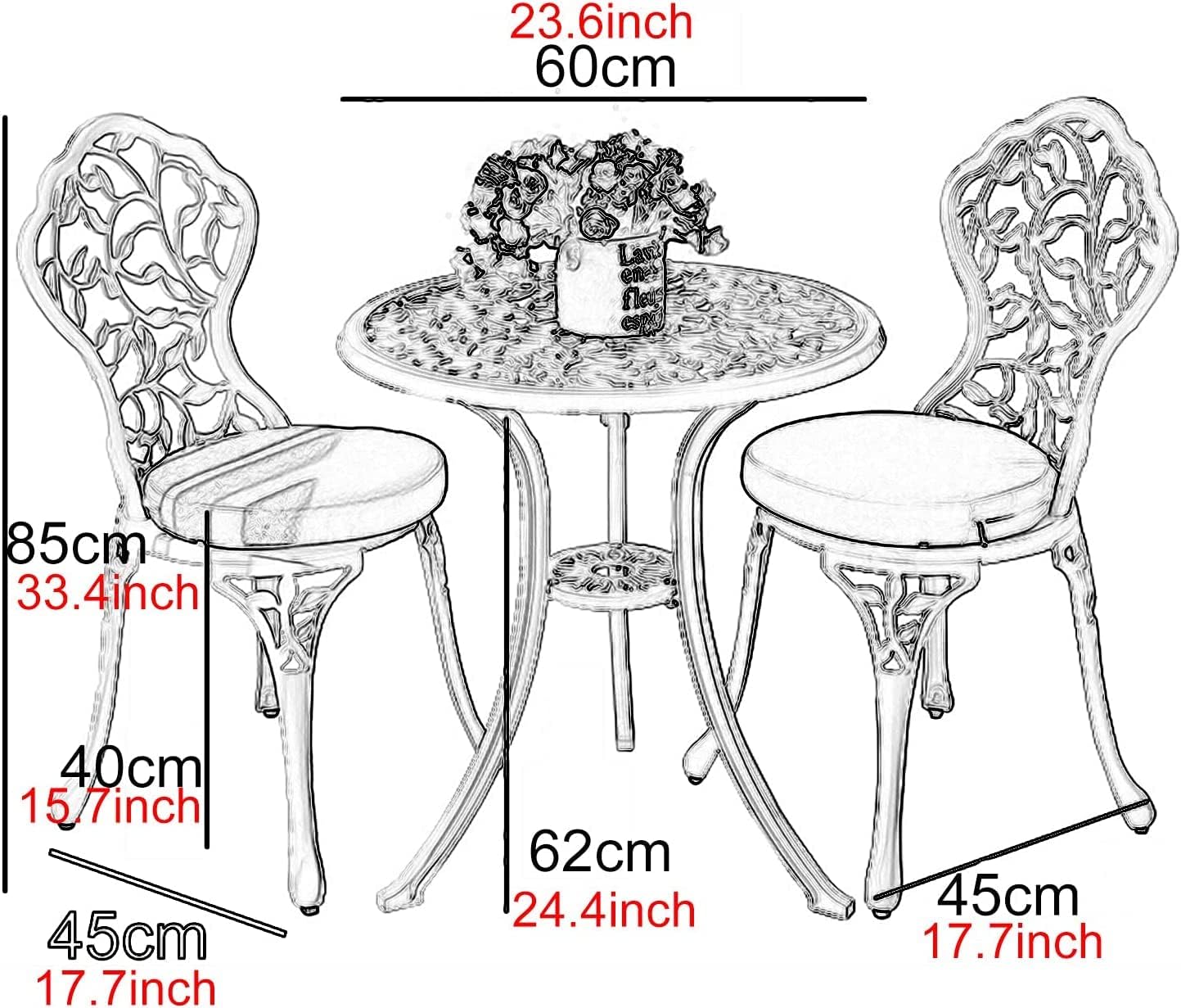 Yulan Outdoor Patio Bistro Sets 3 Piece cast Aluminum Patio Furniture Outdoor Garden Aluminum Rust Proof Tables and Chairs White bistro Set with removable Cushion 0267