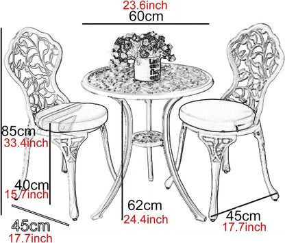 Yulan Outdoor Patio Bistro Sets 3 Piece cast Aluminum Patio Furniture Outdoor Garden Aluminum Rust Proof Tables and Chairs White bistro Set with removable Cushion 0267