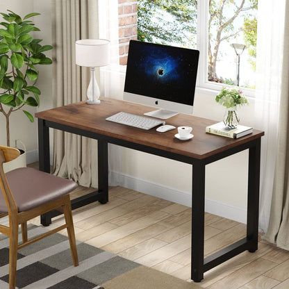 Tribesigns Computer Desk, Large Office Desk Computer Table Study Writing Desk for Home Office, Walnut + Black Leg, 63 X 23.6 inch