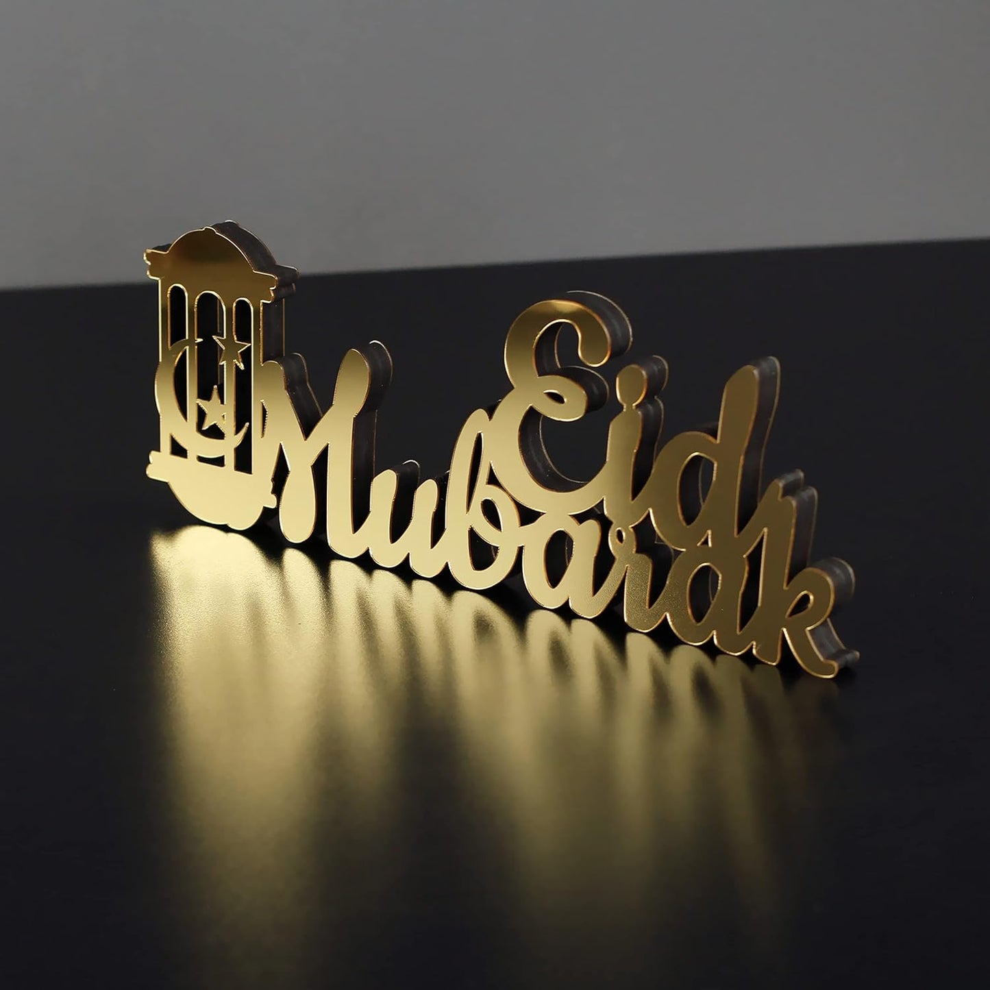 E World | Wooden Acrylic Islamic Tabletop Decors | Ramadan Kareem and Eid Mubarak Decoration | Islamic Muslim Gifts | Ramadan Eid Decoration | (Ramadan Kareem-1, Gold)