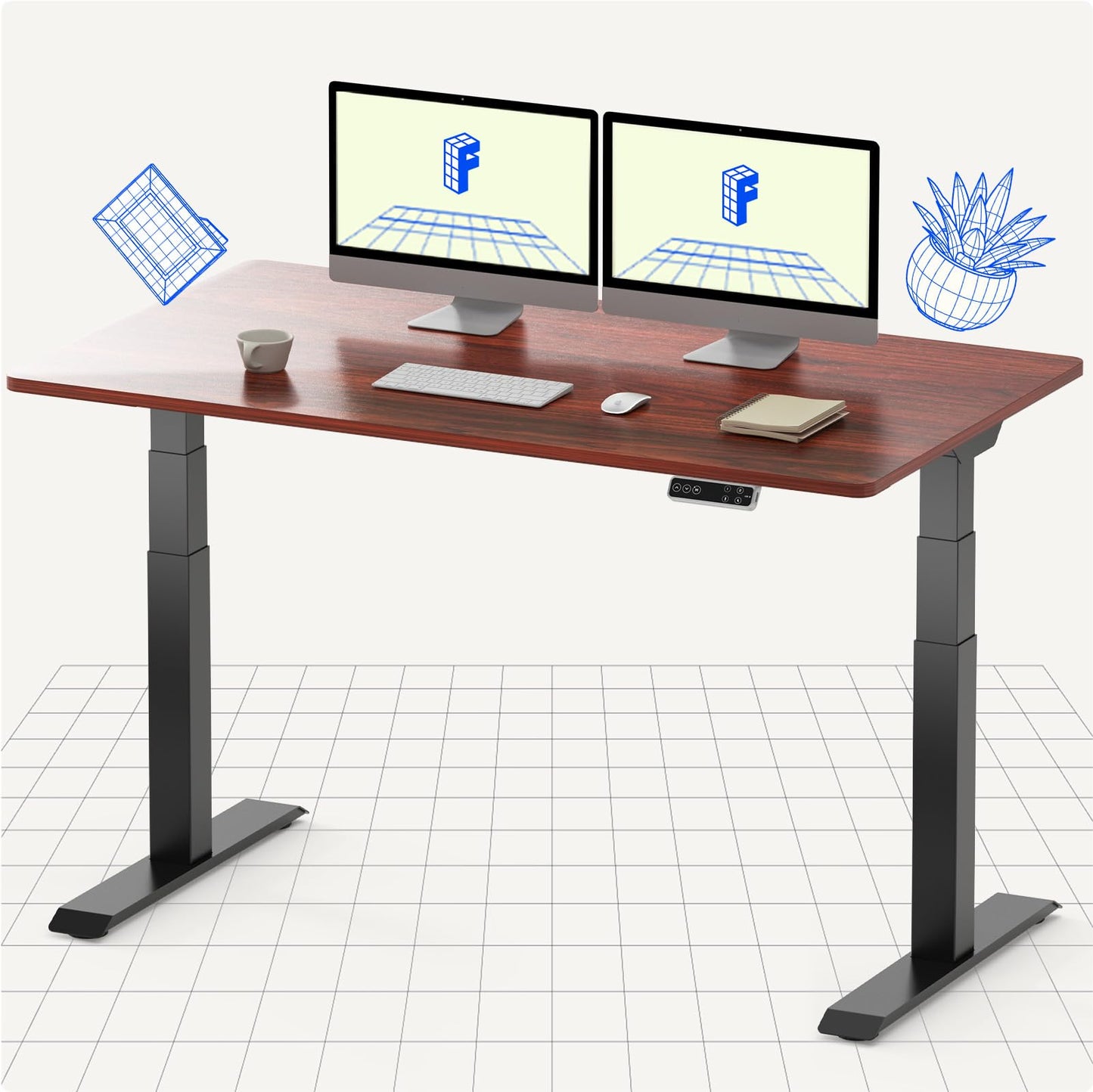 FLEXISPOT Electric Standing Desk E7, Height Adjustable Desk with Whole-Piece Bamboo Board and Dual Motor 3 Stages, 48x24 Inch, 4 Presets, Large Load Capacity Stand Up Desk Workstation Home Office