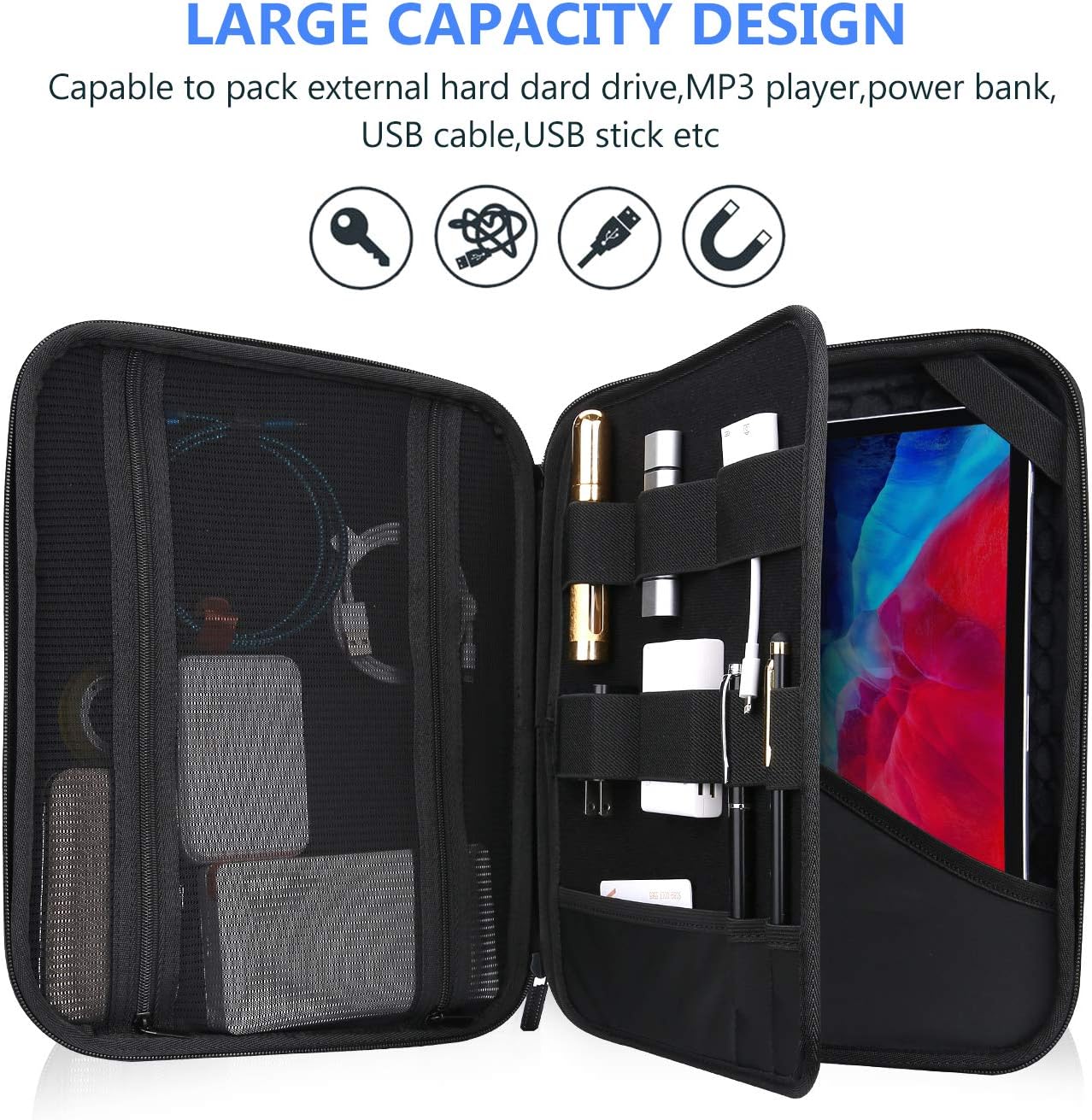 ProCase Portfolio Sleeve Case Organizer Carry Bag for iPad Pro 12.9 6th 2022/5th 2021/2020/2018, MacBook 11”/Galaxy Tab S7 Plus 12.4"/Surface Pro X 7-1, Business Travel Briefcase Organizer Bag -Black