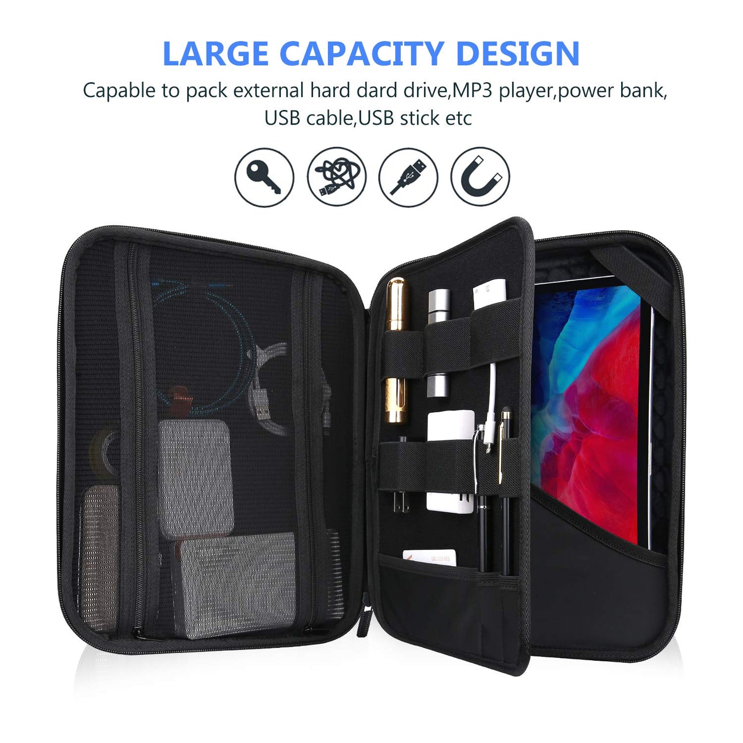 ProCase Portfolio Sleeve Case Organizer Carry Bag for iPad Pro 12.9 6th 2022/5th 2021/2020/2018, MacBook 11”/Galaxy Tab S7 Plus 12.4"/Surface Pro X 7-1, Business Travel Briefcase Organizer Bag -Black