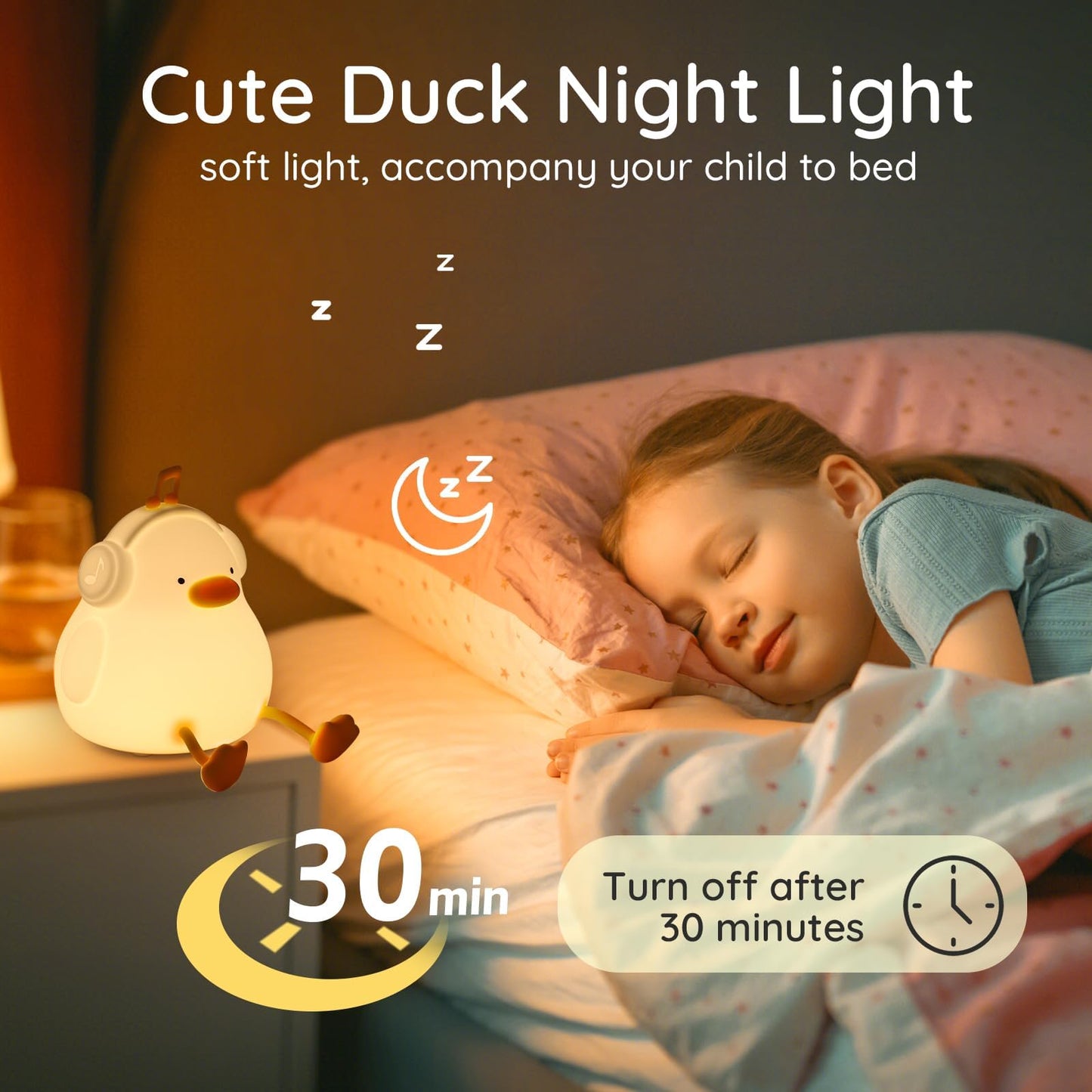 TERRIFI LED Happy Duck Night Light for Kids, 3 Level Dimmable Nursery Nightlight, Kawaii Silicone Squishy Light Up Duck Nursery Lamp, Bedside Touch Lamp Creative Gifts for Boys Girls Room Decor