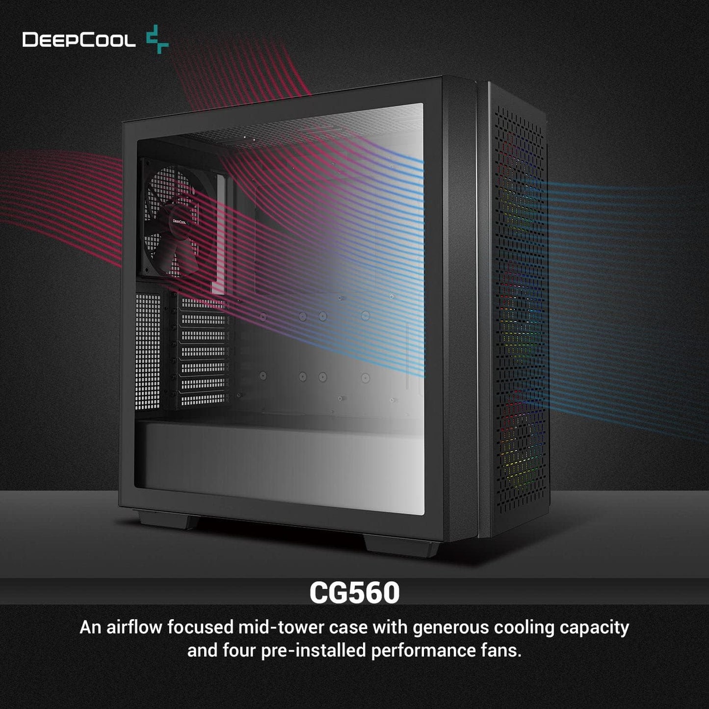 Deepcool MID TOWER CASE CG560 Side window Black MidTower Power supply included No