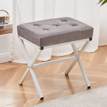 Cpintltr Ottoman Foot Stool Tufted Vanity Stool Ottomans Thickened Cushion Footstool Mulifunctional Shoe Changing Seat Step Stools with Metal X Leg for Living Room Bedroom Faux Leather Black