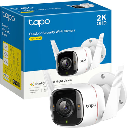 TP-Link Tapo Outdoor Security Camera/CCTV, Weatherproof, No Hub Required, Works with Alexa&Google Home, 3MP High Definition, Built-in Siren with Night Vision, 2-way Audio, SD Storage(Tapo C310)