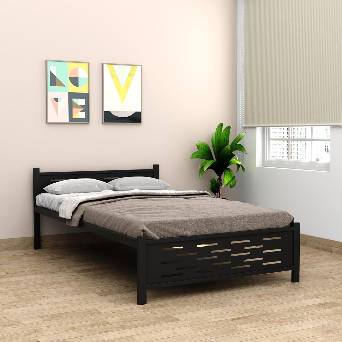 RIGID Steel Bed With Heavy Duty Metal Platform (Single Bed, Black)