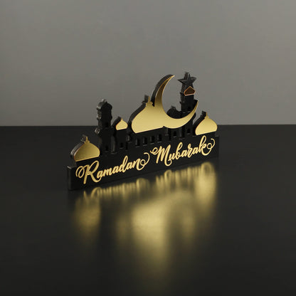 E World | Wooden Acrylic Islamic Tabletop Decors | Ramadan Kareem and Eid Mubarak Decoration | Islamic Muslim Gifts | Ramadan Eid Decoration | (Ramadan Kareem-1, Gold)