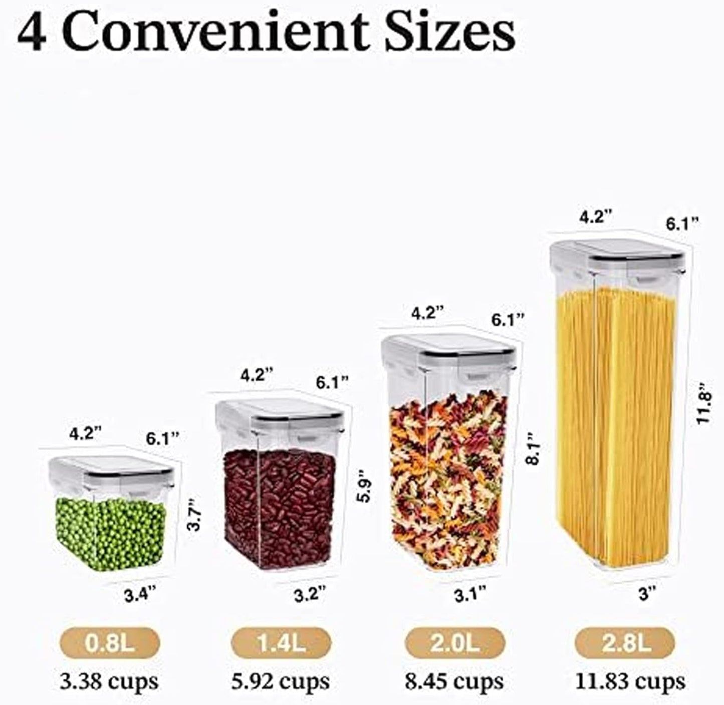 Airtight Food Storage Containers with Lids for Kitchen Organization 14 PC - Plastic Kitchen Storage Containers for Pantry Organization and Storage - Cereal, Rice, Pasta, Flour and Sugar Containers