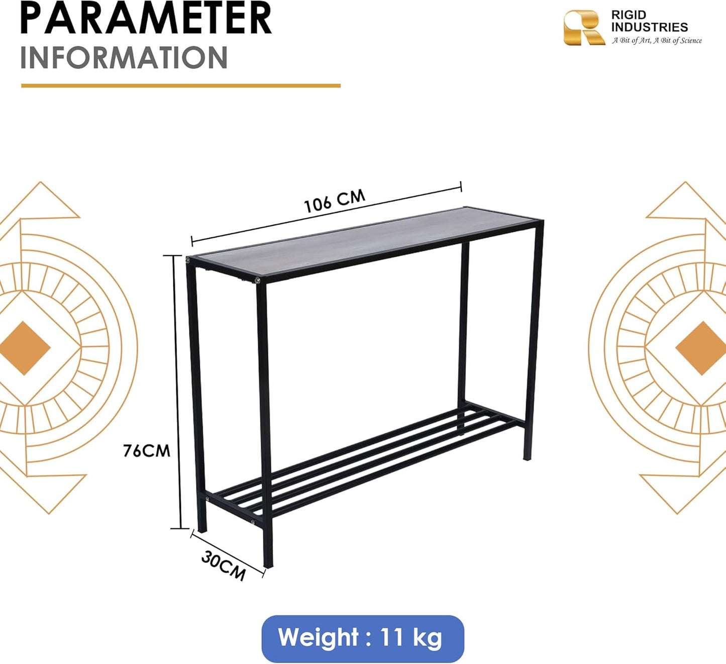 RIGID Console Table | Corner End Table with Stainless Steel Frame and Glass Top for Living Room, Office