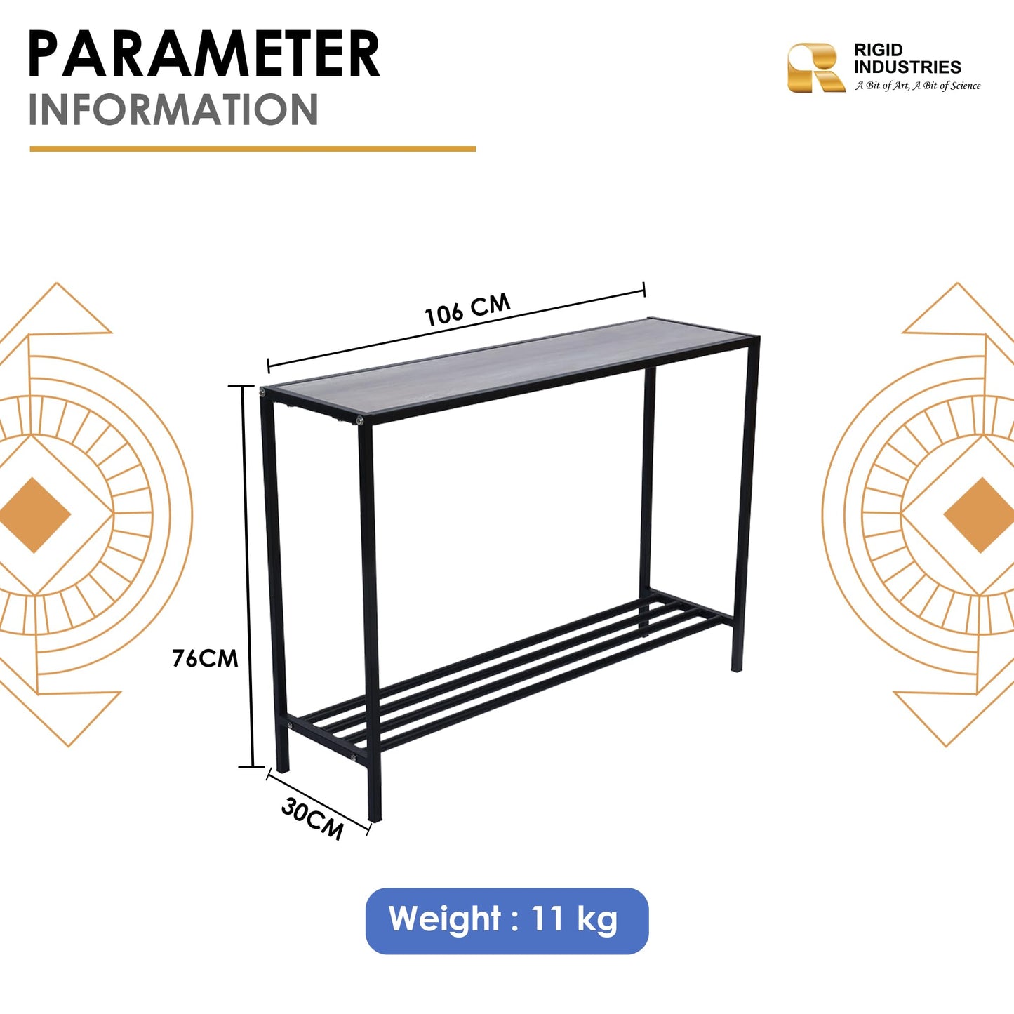 RIGID Modern Console Table, Thin Sofa Table, Slim Narrow Accent Entryway Table with Storage Shelf, Industrial Steel Frame, Sturdy Coffee Snack Table, Side Table, End Table for Living Room, Hallway