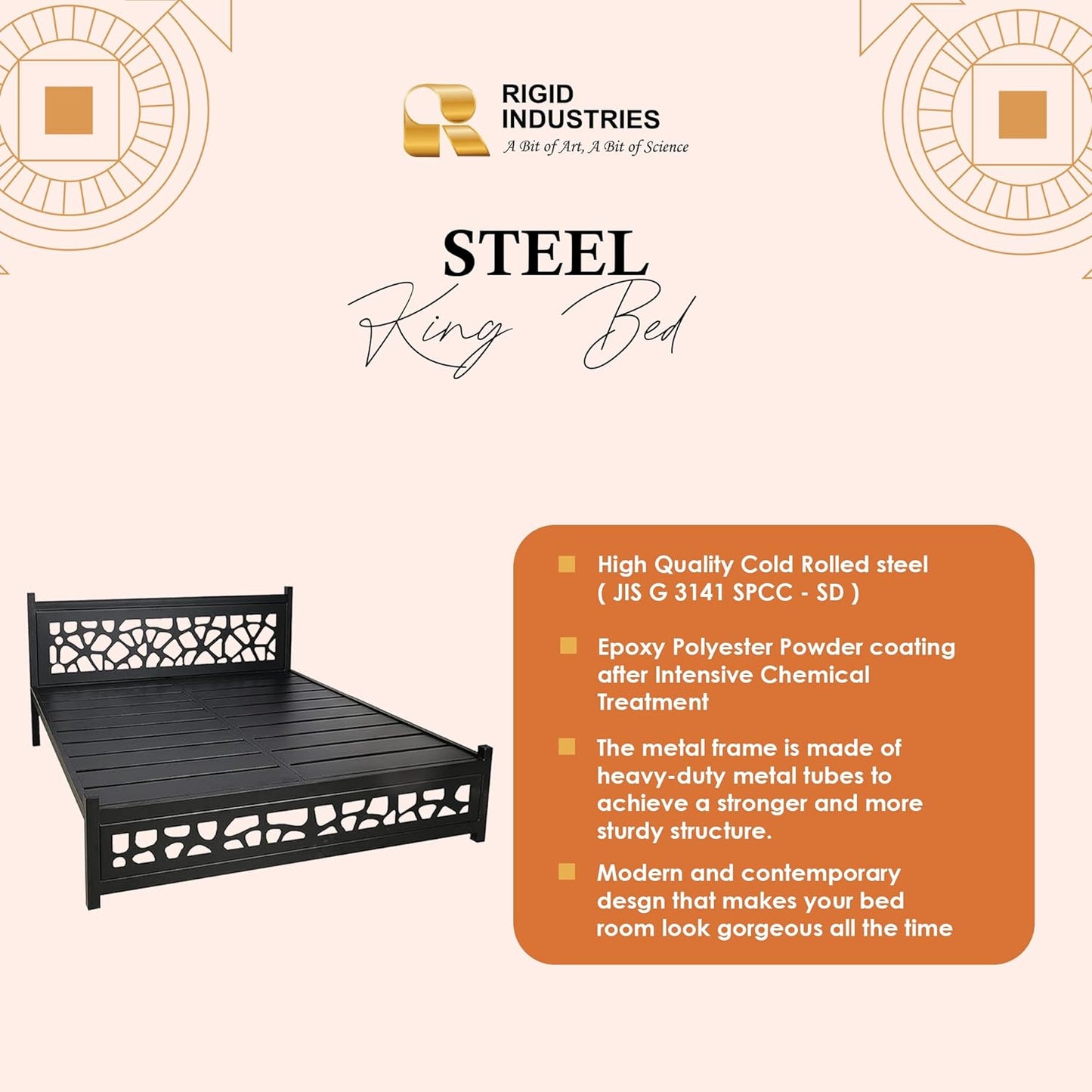 RIGID Steel Bed With Heavy Duty Metal Platform (Single Bed, Black)