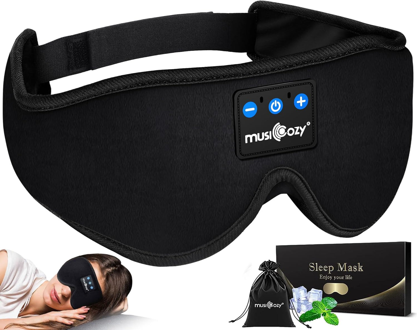 MUSICOZY Sleep Headphones Bluetooth Sleep Mask 3D Wireless Music Sleeping Headphones Headband Eye Mask Sleep Earbuds for Side Sleepers Mom Men Women with Speakers Cool Tech Gadgets Gifts