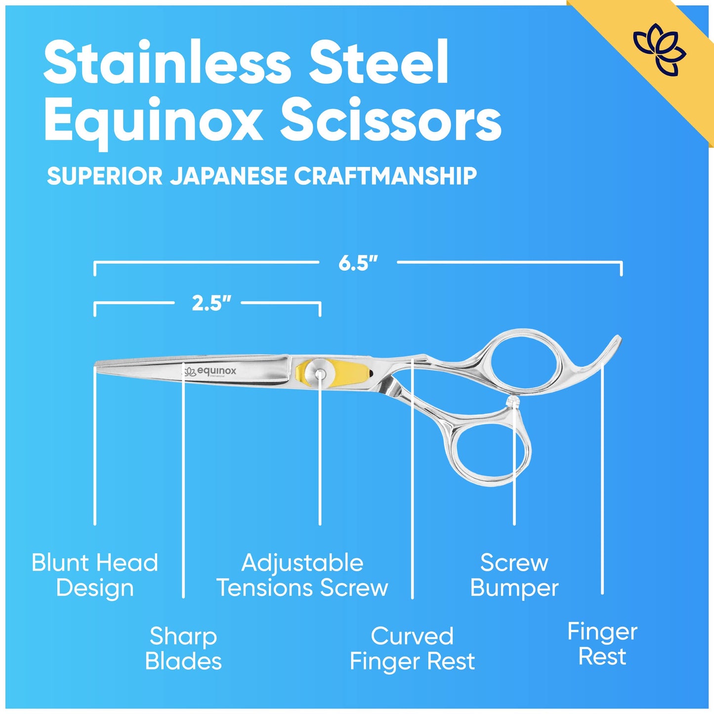 Equinox Hairdressing Scissors- 6.5" Barber Salon Hair Scissors Professional- Sharp Stainless Steel Hair Cutting Scissor for Hairdressers, Men, Women - Multipurpose Haircut and Beard Trimming Shears