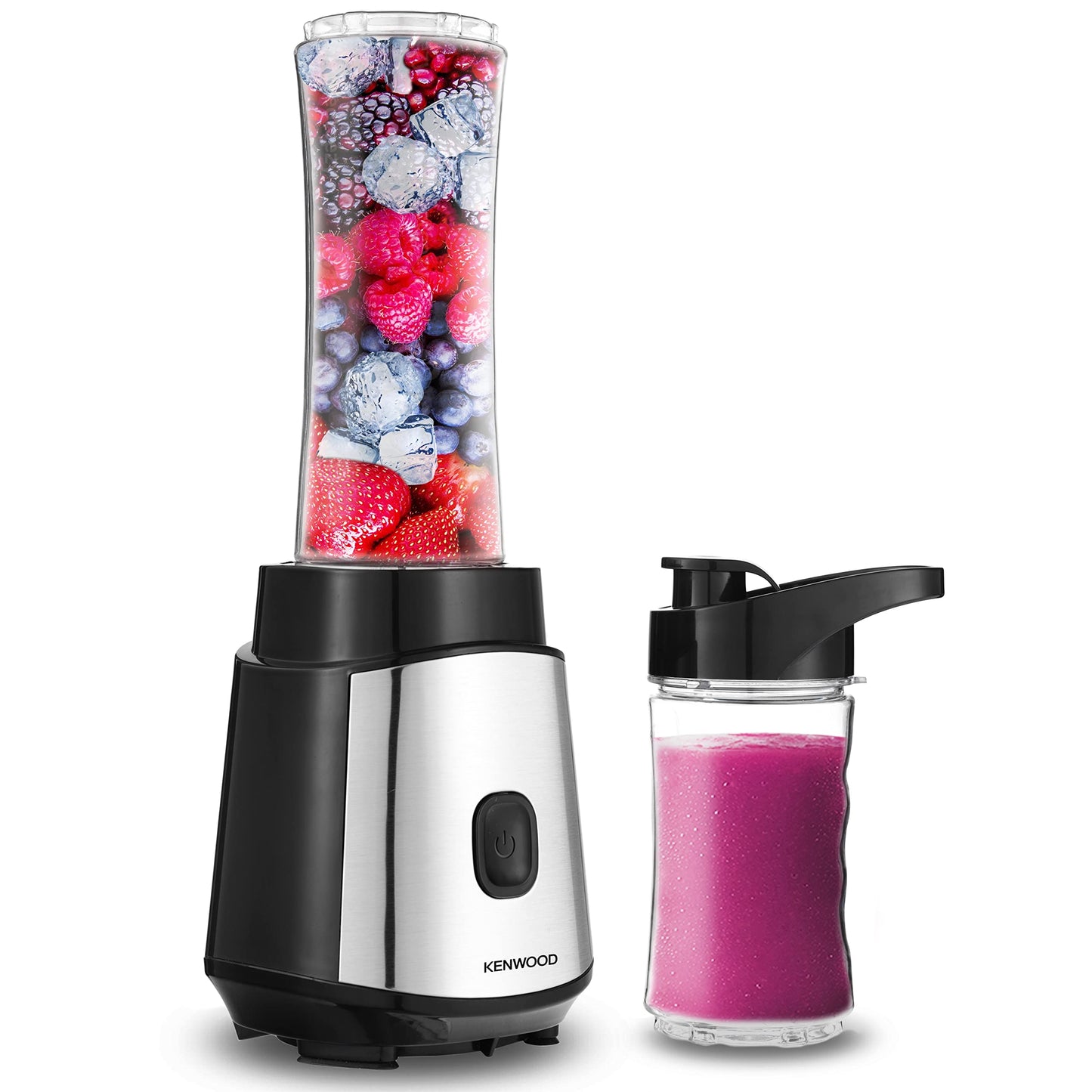 Kenwood Personal Blender 600W Smoothie Blender/Smoothie Maker With 700Ml & 600Ml Tritan Smoothie2Go Bottle And Lid, Ice Crush Function Bsp70.180Si Black/Silver