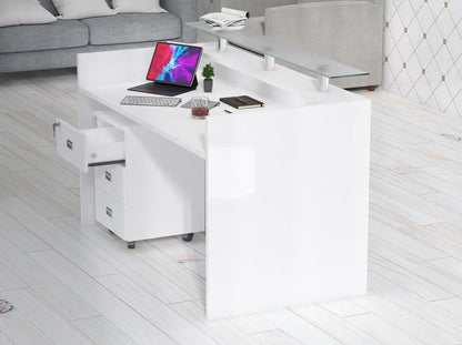 Mahmayi REC-2 Designer Reception Desk For Office Space, Front Office Desk (White-Coco Bolo)