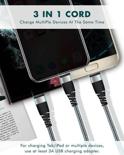 Wayona All In One 60W USB Fast Charging Travel Cable Set with Type C, Lightening and Micro Port Inbuilt Mobile Stand Compatible with iPhone, iPad, Samsung Galaxy, OnePlus, Mi, Oppo (All in 1, Black)