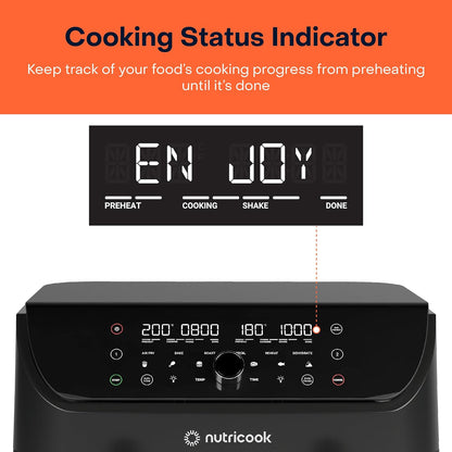 Nutricook Air Fryer Duo 2 by Caliber Brands, 8.5L Independently Controlled Dual Baskets, Air Fry, Bake, Roast, Broil, Reheat & Dehydrate, 6 Presets, AFD185, Black, 2400 Watts, 2 Year Warranty