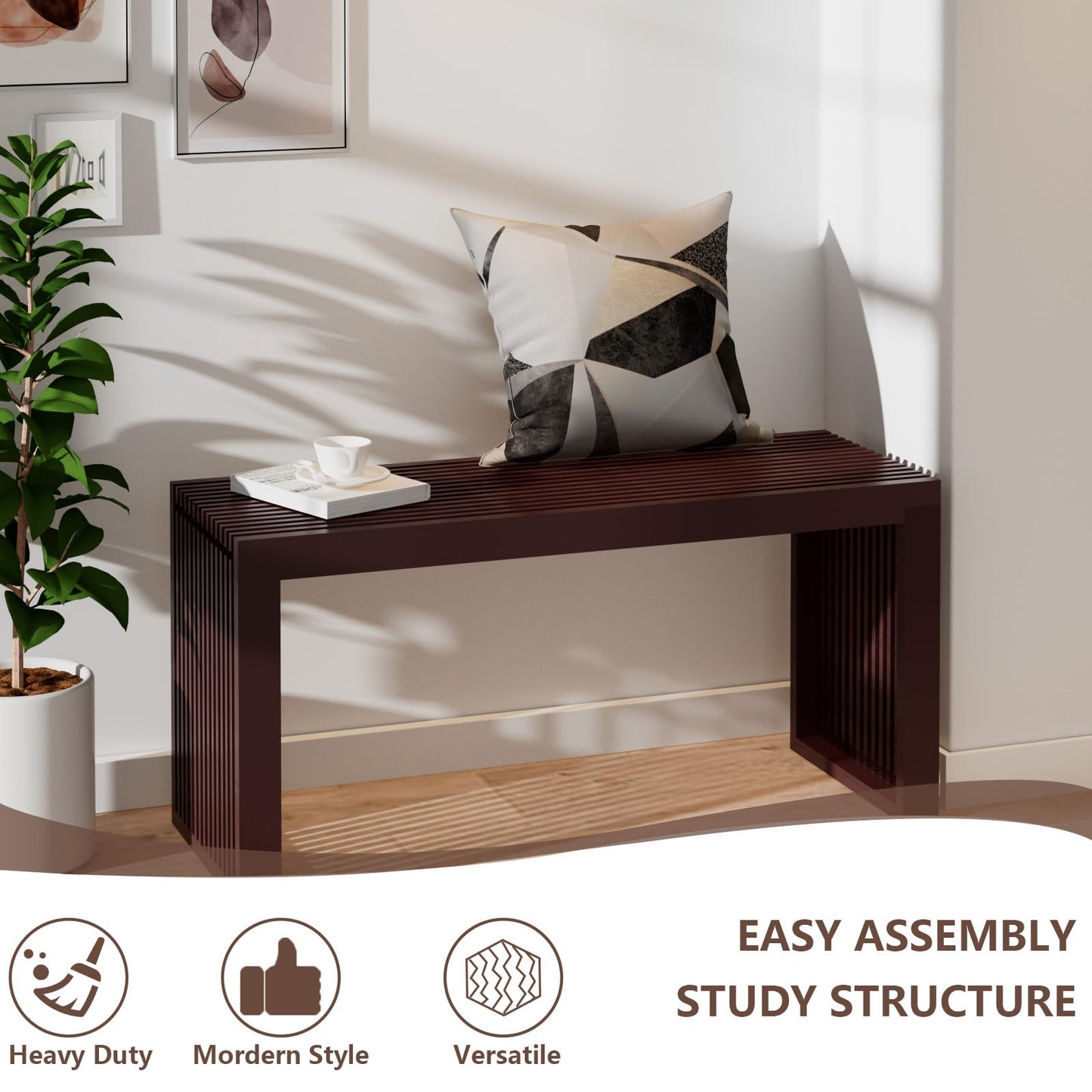 APRTAT Bamboo Dining Bench Indoor Long Bench Entryway Shoe Rack Bench,Outdoor Modern Wood Benches 35 Inch Bamboo Bench for Living Room Hallway Bedroom Bathroom Walnut