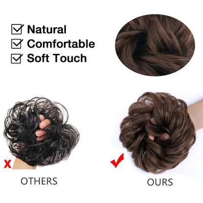 MORICA 1PCS Messy Hair Bun Hair Scrunchies Extension Curly Wavy Messy Synthetic Chignon for Women (12AH613(Light Golden Brown & Lightest Blonde))