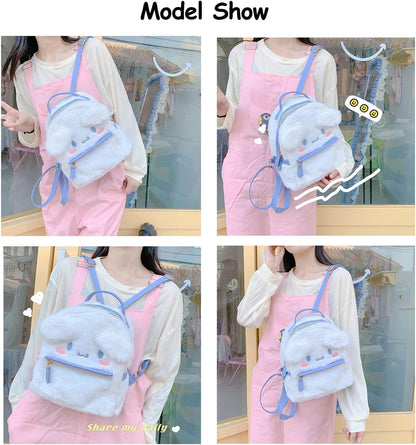 Cute Girl Plush Bag Backpacks for School, 3D Kawaii Animal Cartoon Schoolbag for Girl Bookbag School Supplies (White)