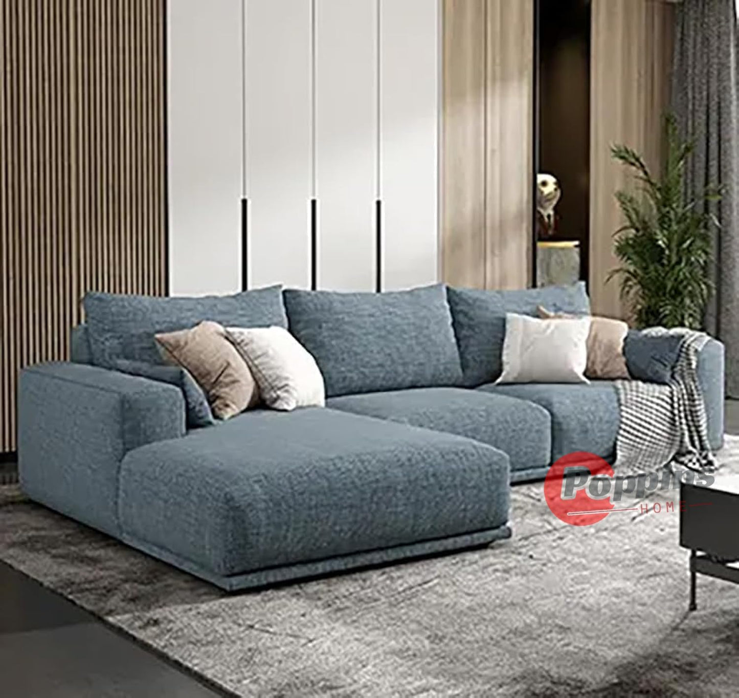 Poppins HOME Modern Nordic sofa L shaped sofa corner sofa for living room (Blue, Left)