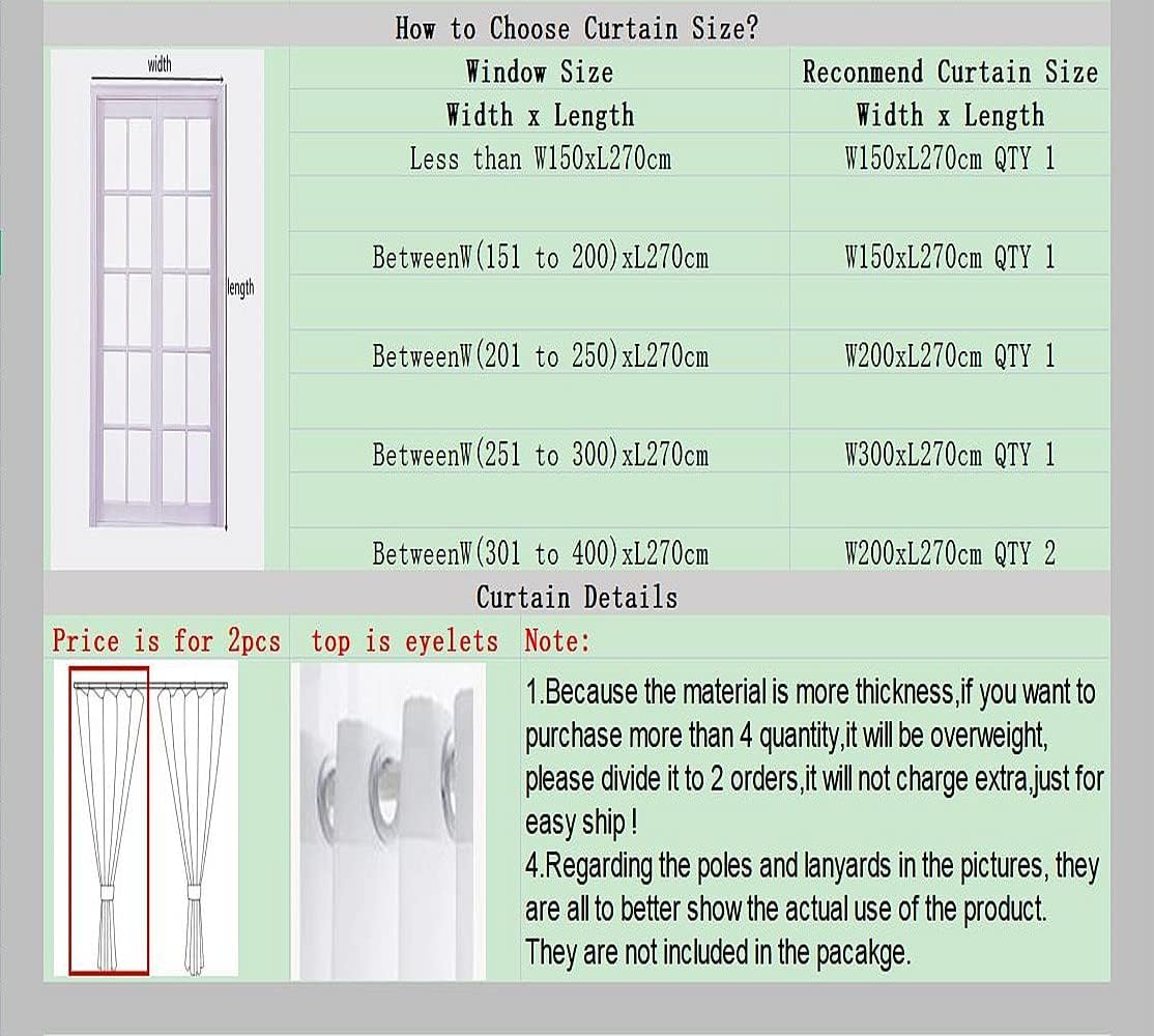 QBAID White Curtains Blackout for Bedroom,Insulation Noise Reduction Block-sun Window Drapes For Livingroom Kids Bedroom Study Exhibition Hall 2 Pieces (W150 x L270cm, Blue)