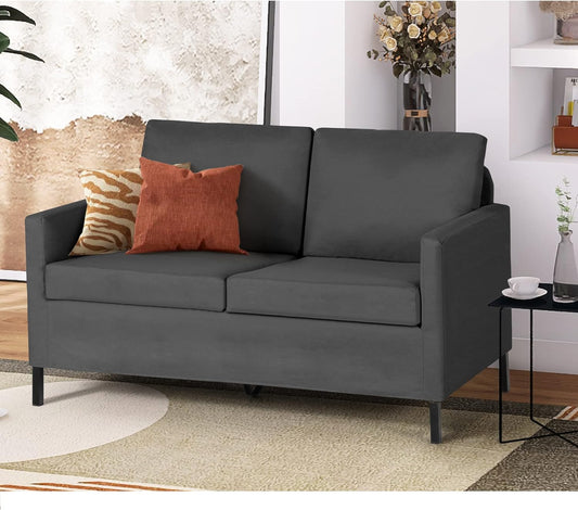 TYBOATLE 51" W Fabric Modern Comfy Loveseat Sofa Couch for Living Room, Upholstered Love Seats 2-Seater Furniture w/Iron Legs for Compact Small Space, Apartment, Bedroom, Dorm, Office (Dark Grey)