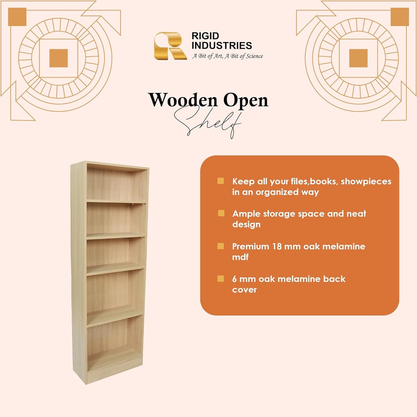 RIGID Wooden Free Standing Open Book Shelf Cabinet | 5-Tier Storage Bookcase | Bedside Table | Display Storage Unit for Living Room, Home, Office