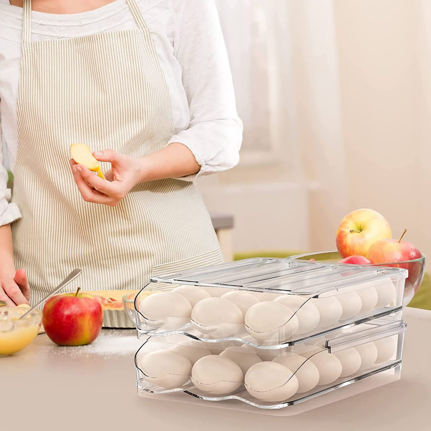 Large Capacity Egg Holder For Refrigerator - Egg Fresh Storage Box for Fridge, Egg Storage Container Organizer Bin, Clear Plastic Storage Container, Egg Storage & Egg Tray (2-layer)