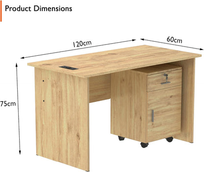 Mahmayi Writing Desk, MP1 160x80 Modern Wood Writing Table with Mobile Drawers - Versatile Corner Desk, Stylish and Functional Home Office Furniture - Oak (160cm With Drawer)