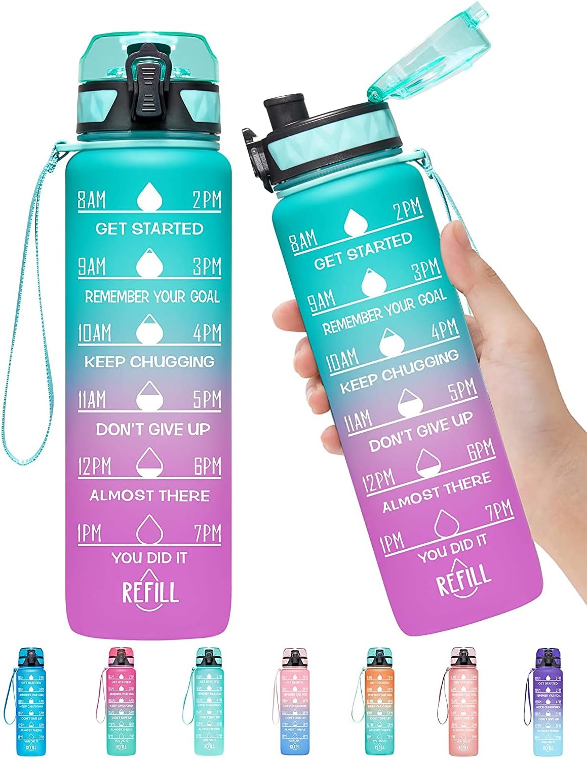 S2C™ Motivational Large Water Bottle 1L Tritan Plastic Water Bottle With Time Markers, Leak Proof Water Bottle For Kids, School Water Bottles (GREY)