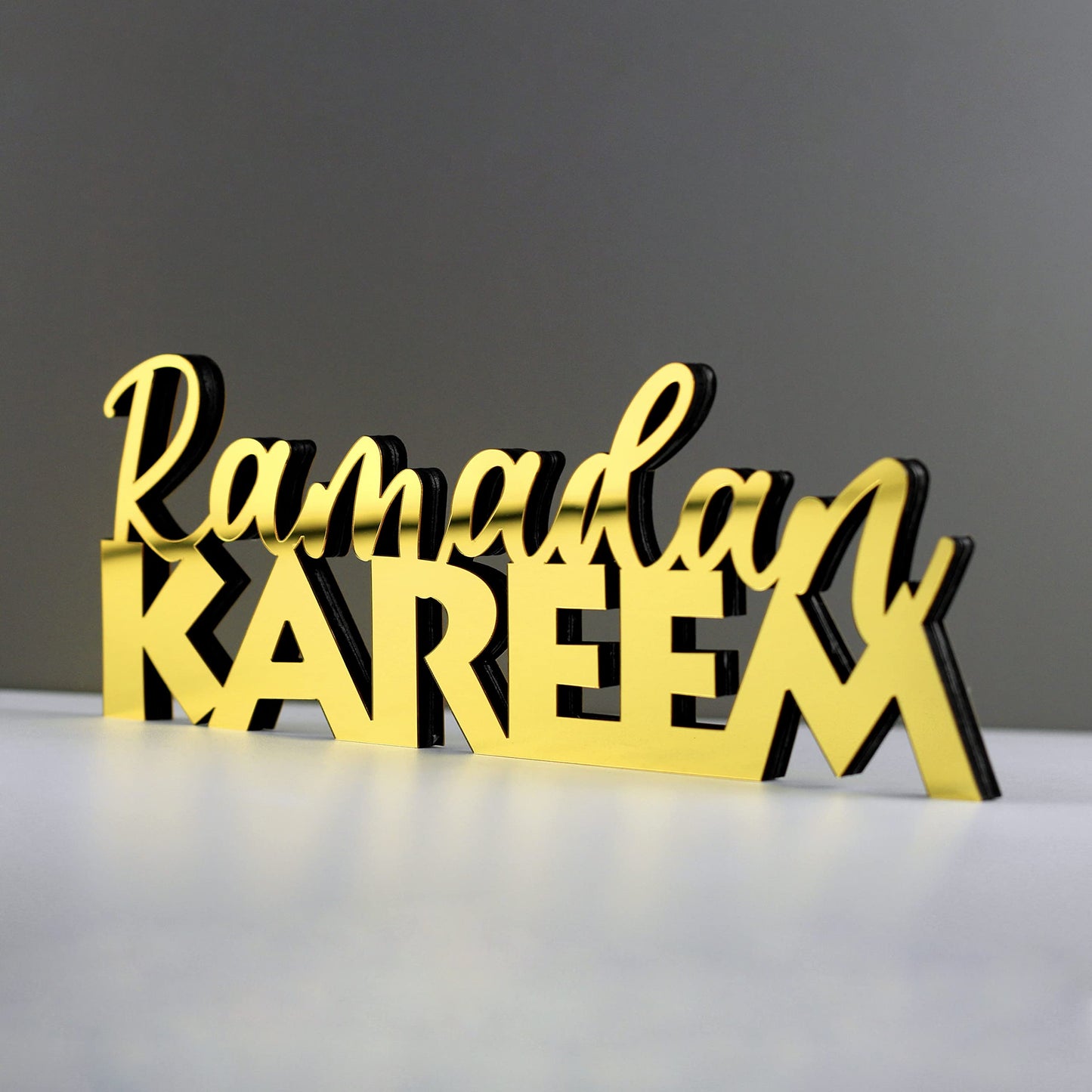 E World | Wooden Acrylic Islamic Tabletop Decors | Ramadan Kareem and Eid Mubarak Decoration | Islamic Muslim Gifts | Ramadan Eid Decoration | (Ramadan Kareem-1, Gold)