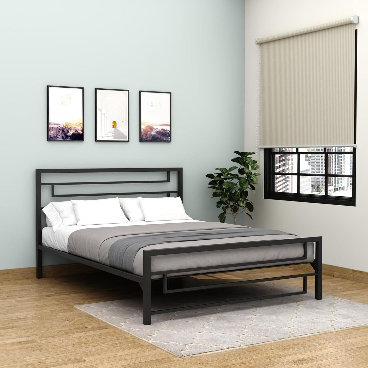 RIGID Steel Bed With Heavy Duty Metal Platform (Single Bed, Black)