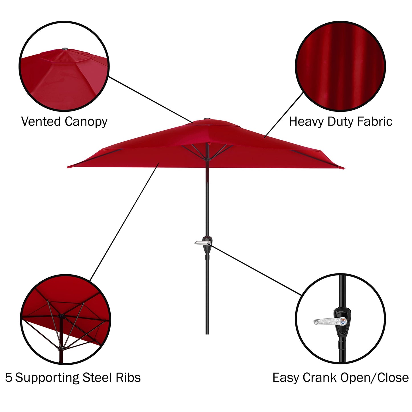 Pure Garden 9' Half Round Patio Umbrella