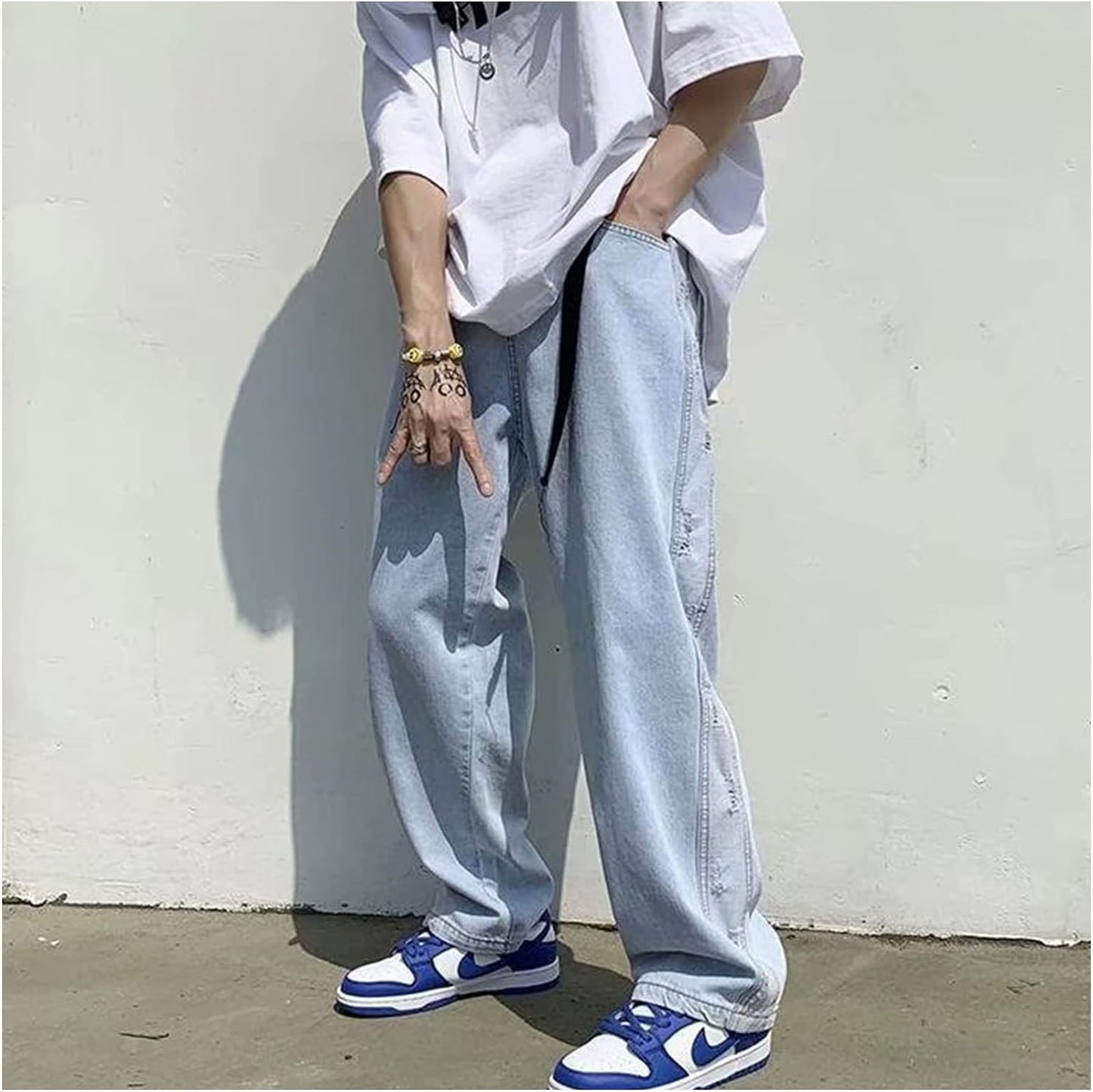 FantasyGears Y2k Jeans Men Grunge Hip Hop Baggy Pants Straight Leg Graphic Denim Joggers Loose Goth Trousers Streetwear