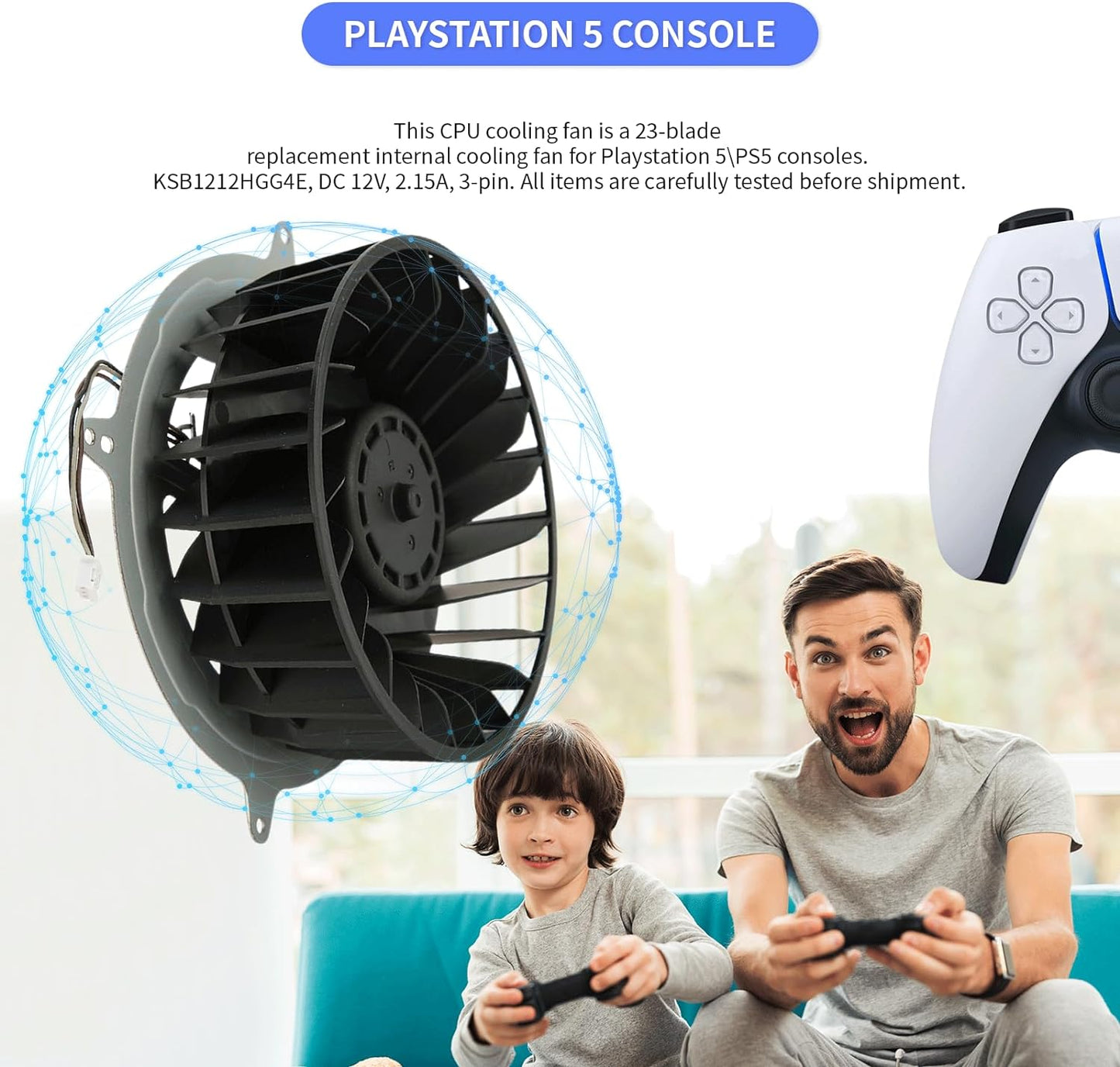 Gugxiom PS5 Internal Cooling Fan, ABS and Metal Materials, PS5 CPU Cooling Fan, 23 Blades, KSB1212HGG4E DC 12V, 2.15A, Cooling Fan