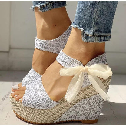 Womens Cloth Upper Platform Sandals,Women's Wedge Sandals,Womens Ladies High Wedge Heel Platform With Bow Summer Sandals,Ladies Leather Lined Slingback Wedge Sandals